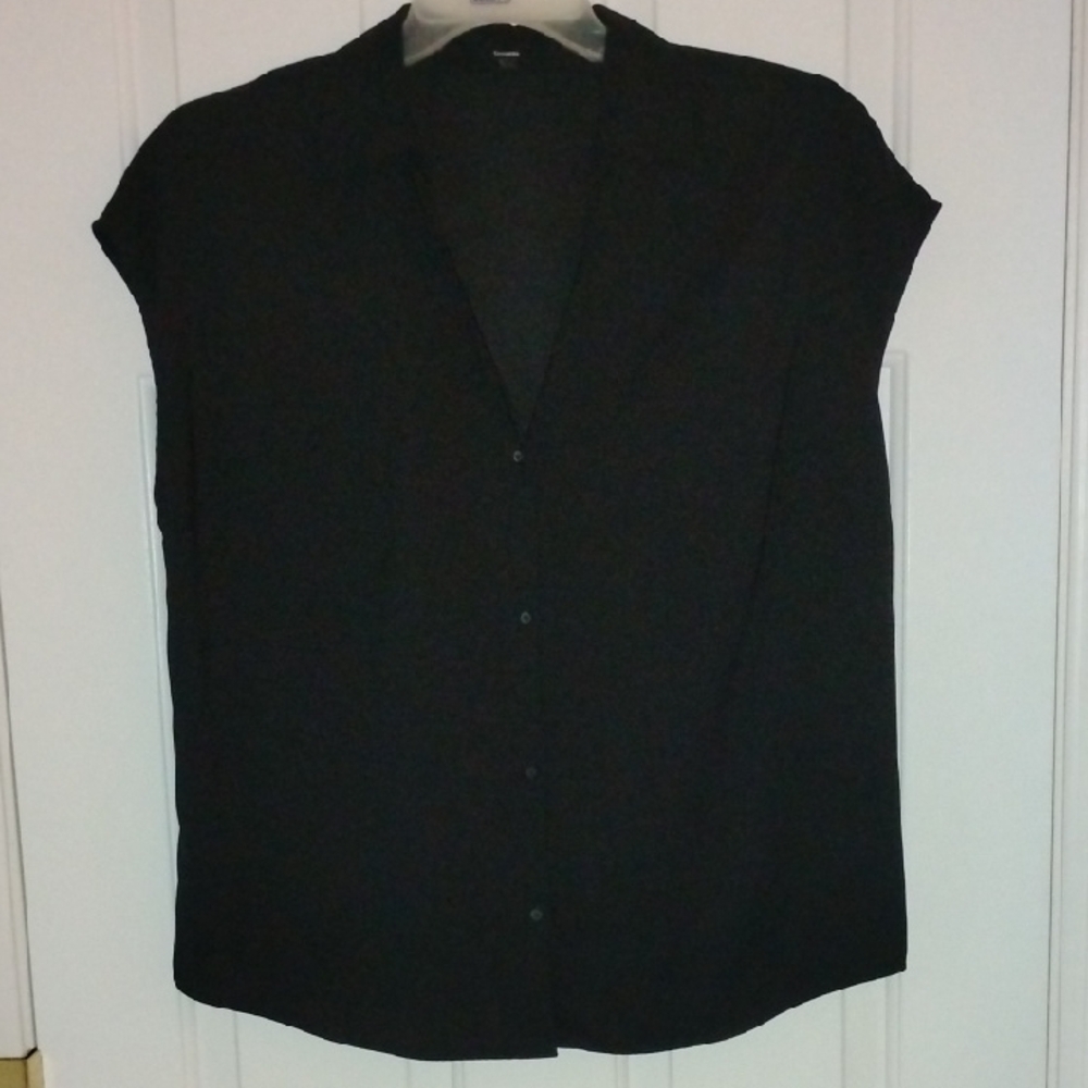 Express Women's Short Sleeve Black Button Down Shirt